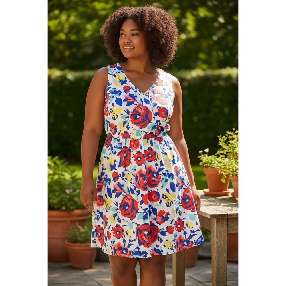 Old Navy Women's 12 Floral V-Neck Fit and Flare Dress Sleeveless Multi-Color